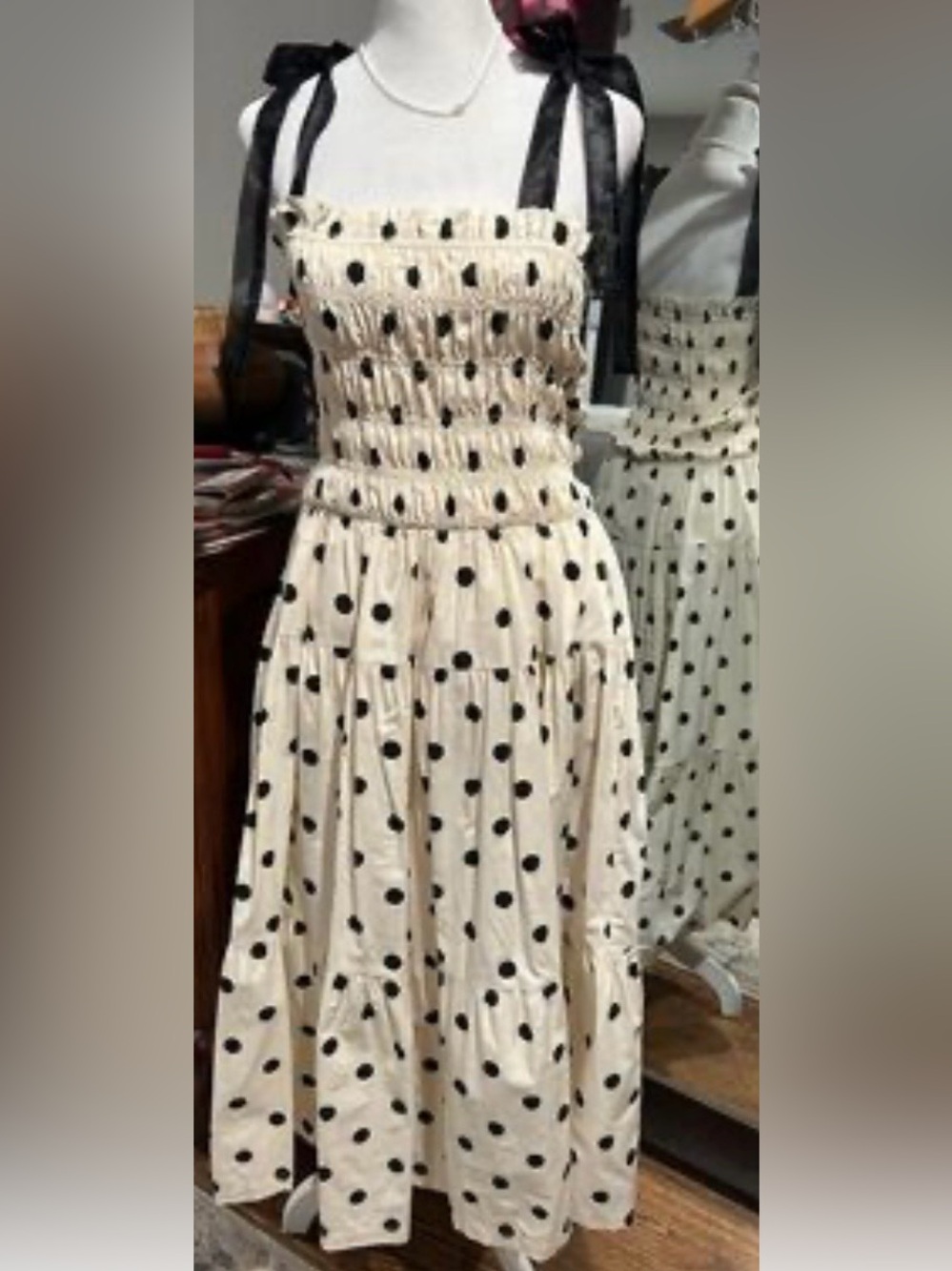NWT *Trending* En Saison Polka dot dress with ribbon straps.